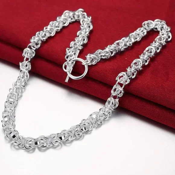 18 Inch Long Toggle Byzantine Chain 7mm Wide Stamped .925 Solid Sterling Silver