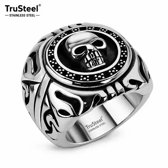 Men’s 316L stainless steel Hypoallergenic Silver Gothic biker skull ring size 10