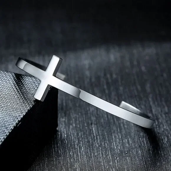 Stainless Steel Cross Cuff Bracelet