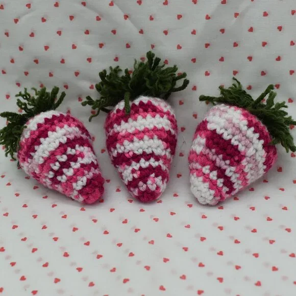 Crochet Catnip Strawberry Cat Toys Set of Three HAND CRAFTED