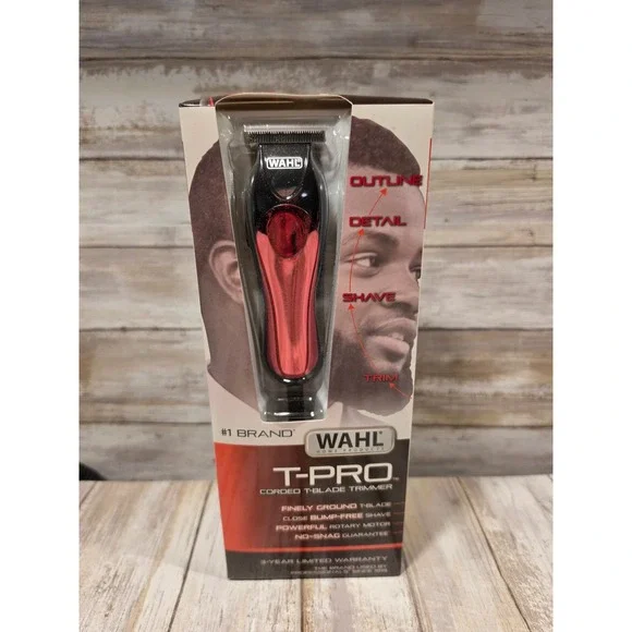Wahl T-Pro Corded T-Blade Trimmer Red Black 09307-300 Close Shave Detailer New