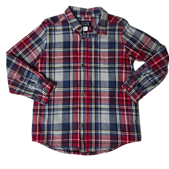 The Children's Place Red And Blue Plaid Casual Button Down Shirt 5T