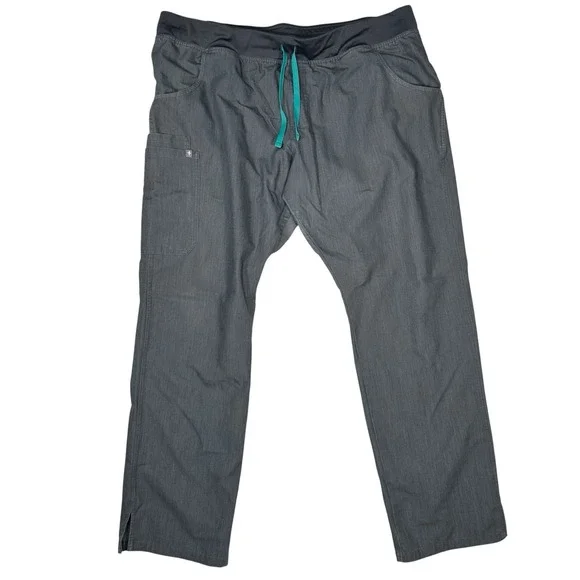 FIGS Kade Cargo Scrub Pants Heather Graphite Gray Teal Drawstring XXL/T