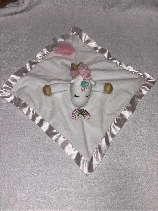 Douglas baby rainbow Unicorn Snuggle Lovey Blanket - White & Pink Plush Comfort