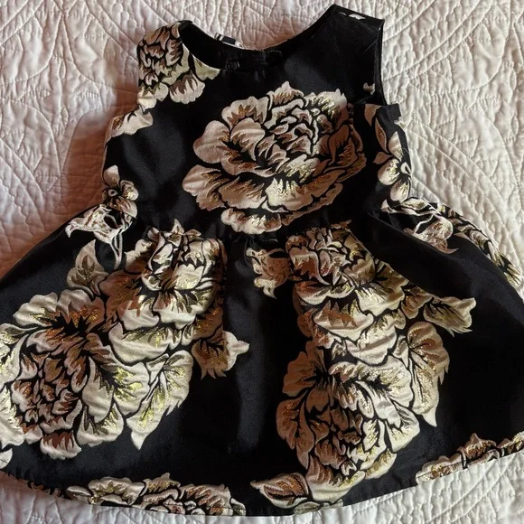 The Children's Place Floral Black and Gold Formal Dress