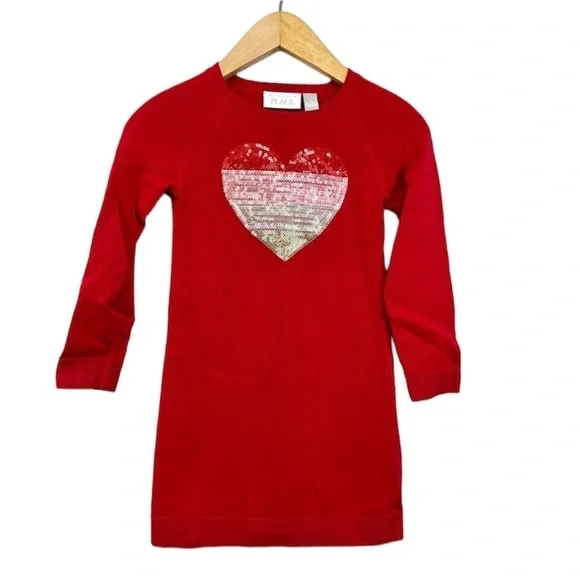 The Children's Place Sequin Heart Sweater Dress Size 5T