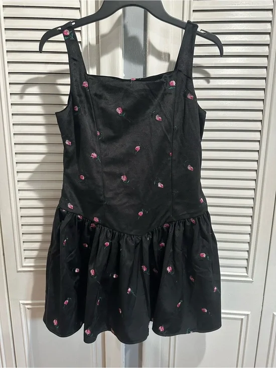 The Children's Place Black Sleeveless Dress with Pink Rose Embroidery