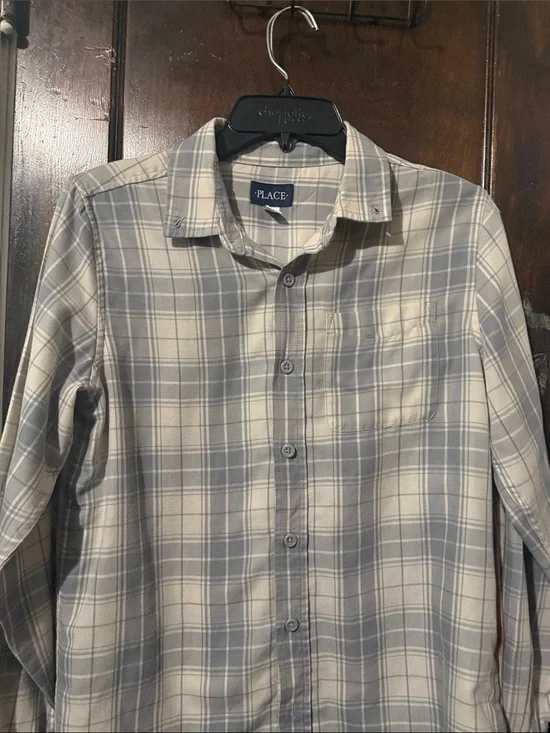The Children's Place Gray and White Plaid Button-Up Shirt