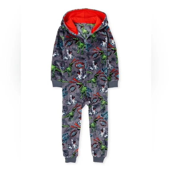 The Children's Place Gray Shark VS Dinos Hooded Onesie
