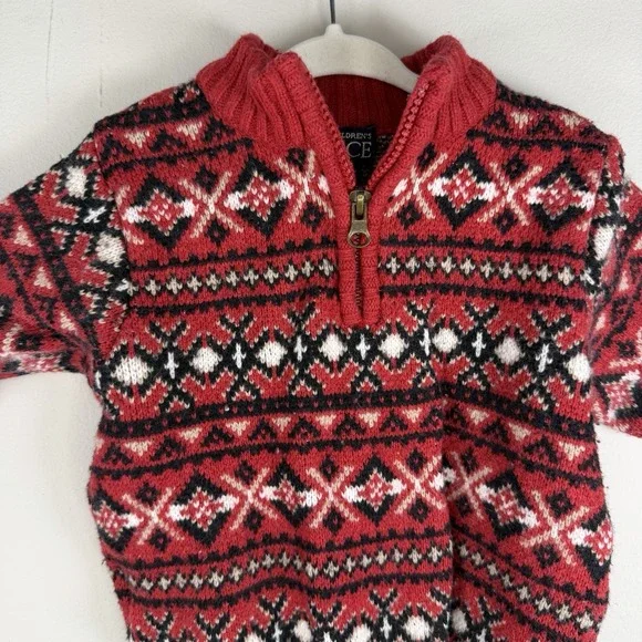 The Children's Place 12 Month 1/4 Zip Winter Holiday SweaterToddler‎ Knit Red