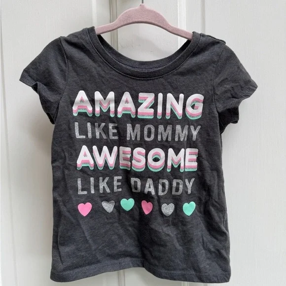 The Children's Place 3T Gray and Pink Mommy & Daddy Short Sleeve Tee Shirt