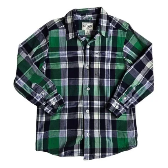The Children's Place green and navy blue button down shirt small 5/6