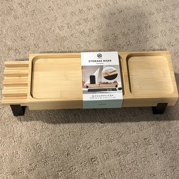 Elegant Bamboo Bath Storage Riser with Black Legs