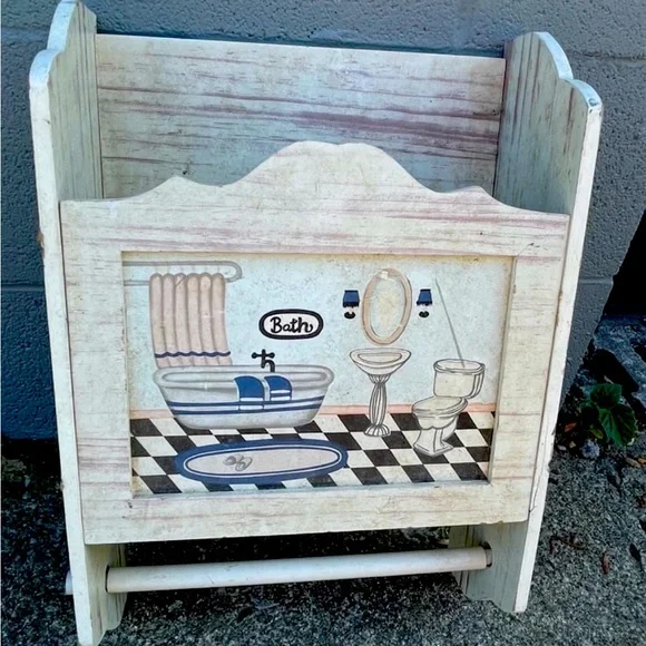 Vintage Wood Bathroom Toilet Paper / Towel Holder