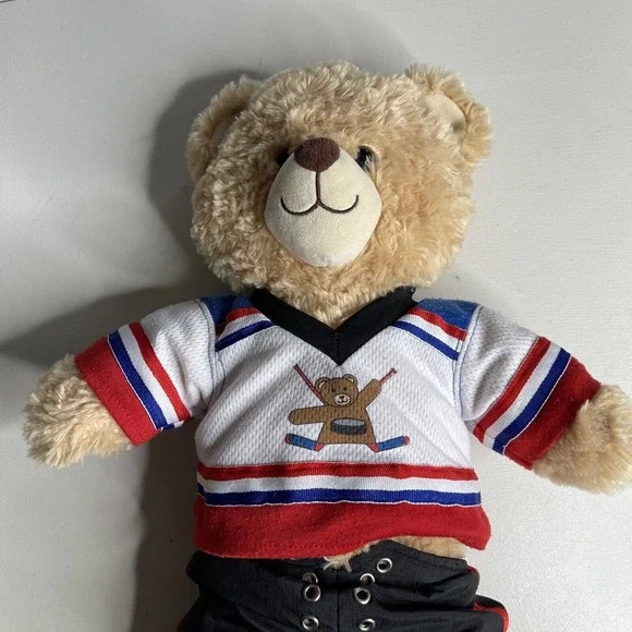 Build a Bear Hockey Player Plush Stuffed Animal - Jersey Pants Clean Red White B
