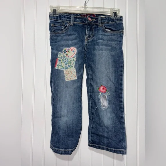 The Children's Place Blue Jeans with Floral Accents| Size 8