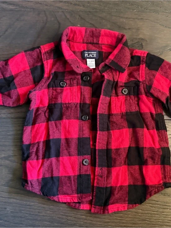The Children's Place Red & Black Plaid Button-Front Toddler Shirt