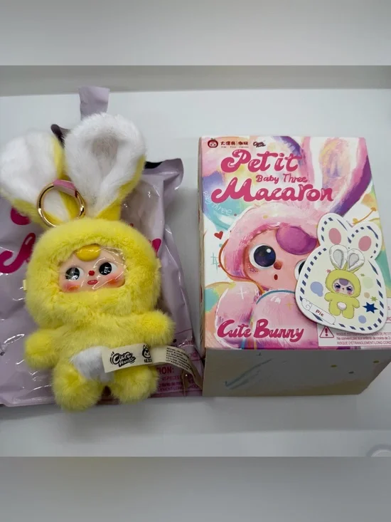 Baby Three Petit Macaron Cute Bunny Confirmed Yellow Pie Plush Keychain