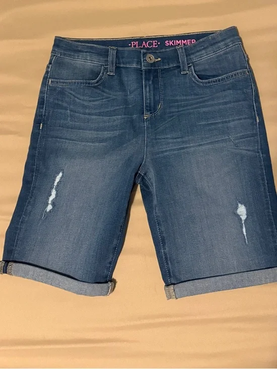 The Children's Place Denim Cuffed Skimmer Shorts - Blue