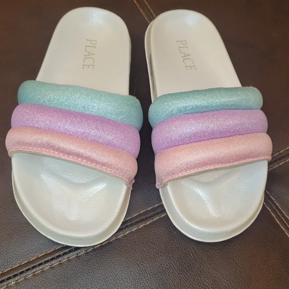 The Children's Place Glittery Pastel Slide Sandals NEW