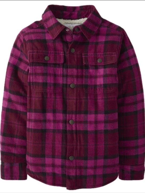 The Children's Place Girls Plaid Sherpa-Lined Shacket