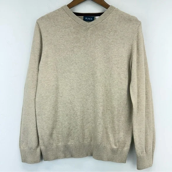 The Children's Place size 14 (XL) Boys Tan Long Sleeve V-neck Sweater