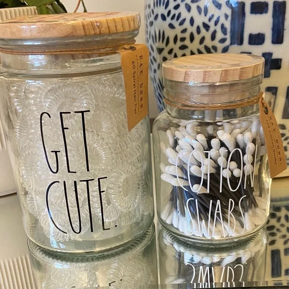 Rae Dunn Glass Storage Jars with Wooden Lids