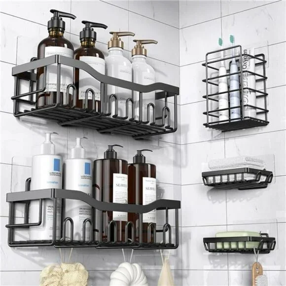 Adhesive Shower Caddy 5 Pack Rustproof Stainless Steel Bath Organizers Storage