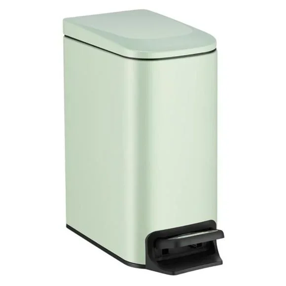 Green Slim Bathroom Trash Can with Lid Pedal Small Garbage Bin with Bucket