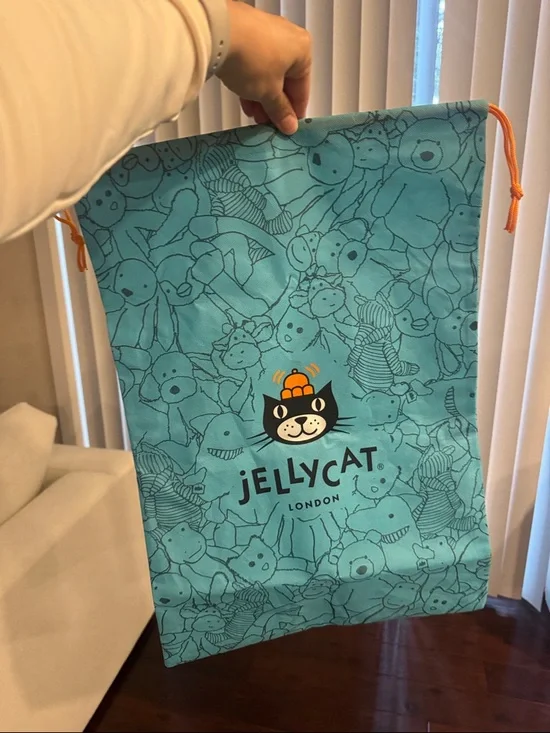 Large Jellycat Teal Toy Drawstring Bag with Orange Cord