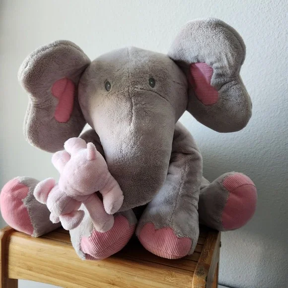 Vintage 2008 Plush Stuffed Animal Alley‎ Toys R Us Gray Pink Large Baby Elephant
