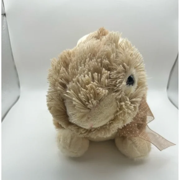 Dan Dee Collectors Choice Tan Shaggy Bunny Rabbit Plush Brown Polka Dot Bow 14in