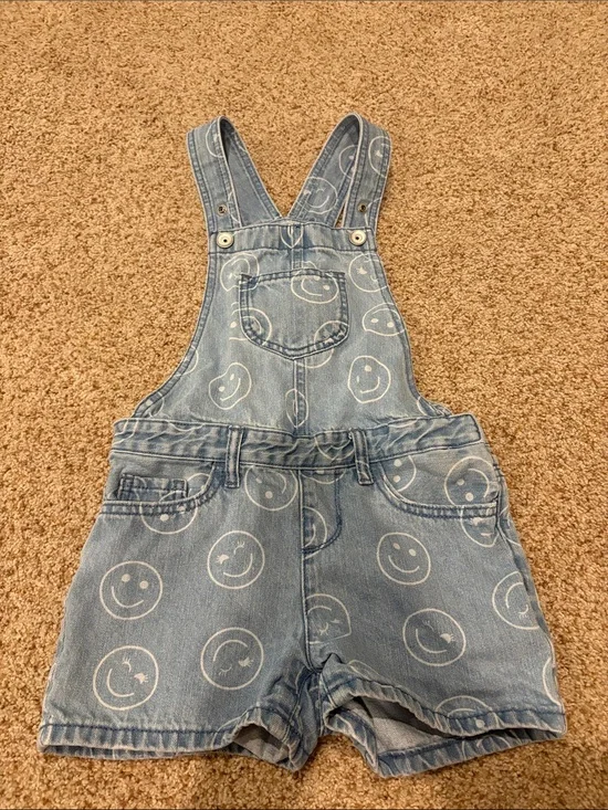 The Children's Place Light Blue Denim Smiley Short Overalls
