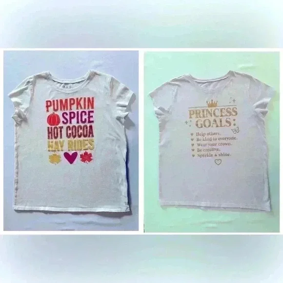 The Children's Place Girls Pumkin Spice Graphic tee & Princess Goals Tee (596)