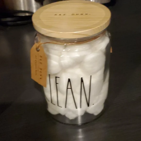 Rae dunn glass wood top canister word clean boxed new hp 2024