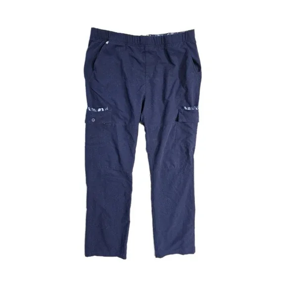 Figs Mens Navy Blue Contrast Print Feather Cargo Scrub Medical Nurse Pants XL