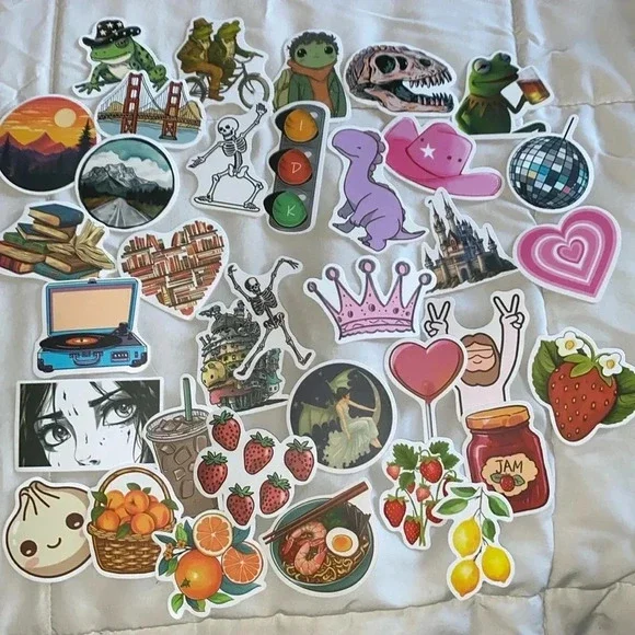 🖤 pack of 35 Aesthetic, Cute, Trendy, Food, Travel, Frog, & misc Stickers