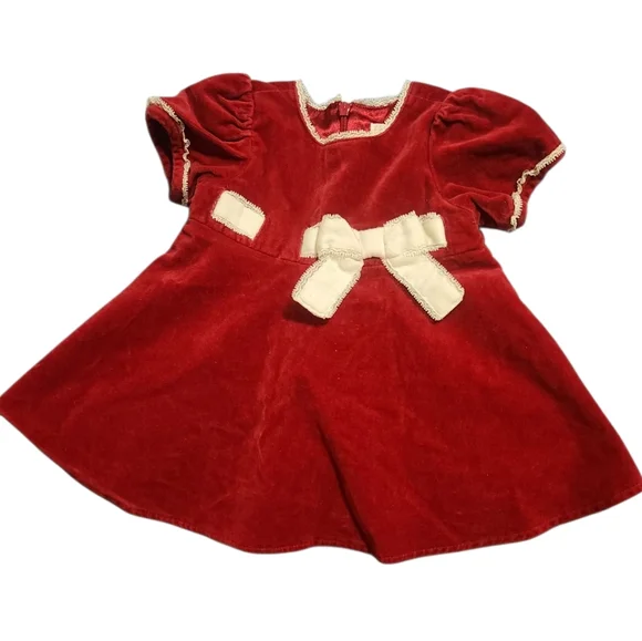 The Children's Place Red Velvet Dress with White Trim Bow