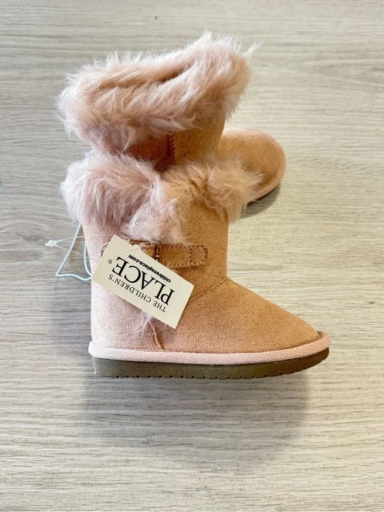 The Children's Place Blush Pink Faux Fur Suede Booties