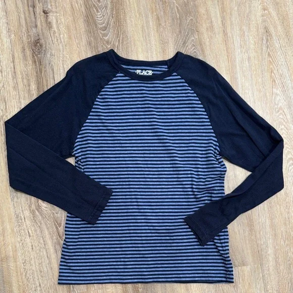 The Children's Place Navy Blue and Light Blue Striped Long Sleeve Tee