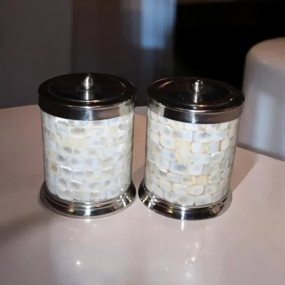 Pier 1 Mother Of Pearl Canister Container Home Decor Set Of 2