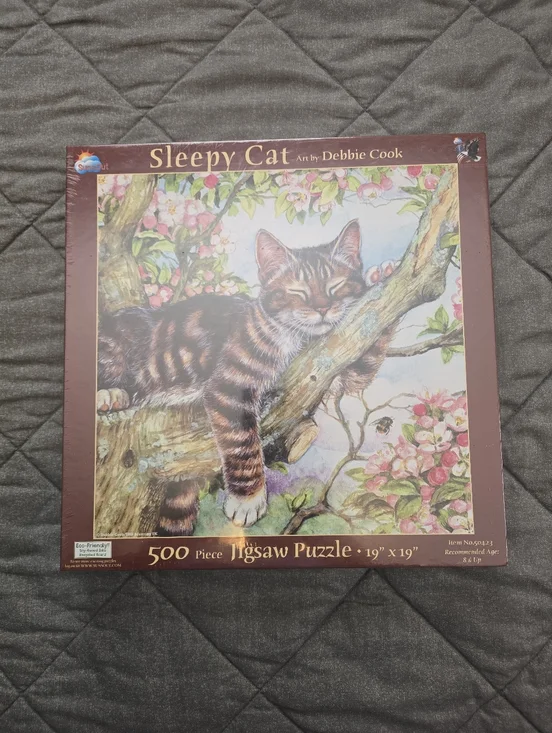 Sleepy Cat Plush-Look Jigsaw Puzzle - Brown