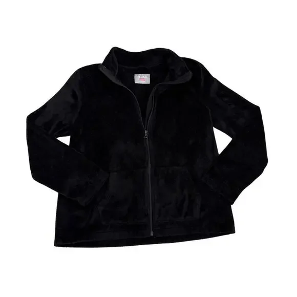The Children's Place Black Fleece Zip Up Faux Fur Sweatshirt Size Youth 16