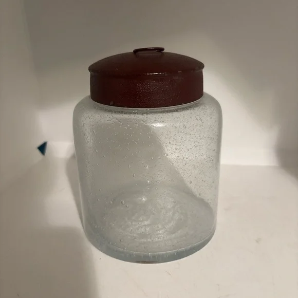 Vintage Clear Glass Canister Jar Metal Lids With Handle Modern Farmhouse Bath