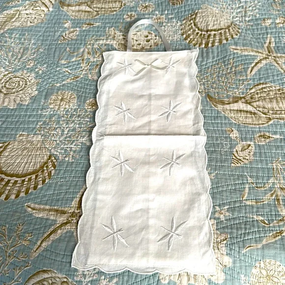 White embroidered dragonflies toilet paper holder two rolls for guest bathroom