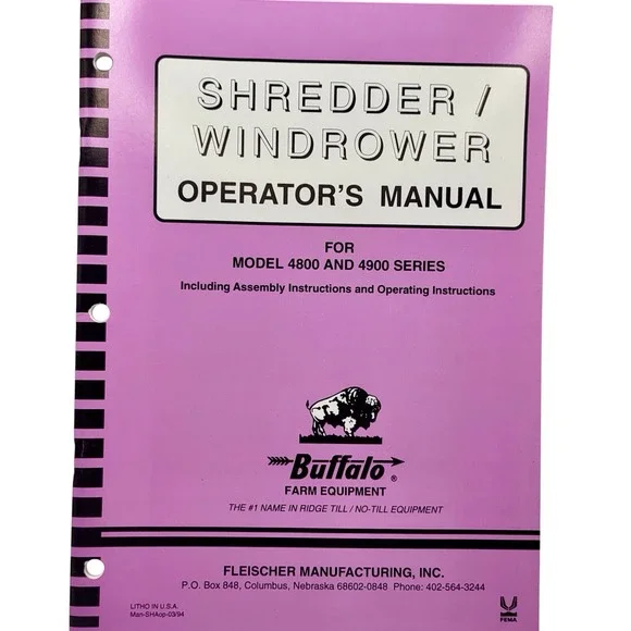 Buffalo, Fleischer‎ Manufacturing 4800, 4900 Shredder/Windrower Operators Manual