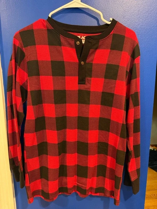 The Children's Place Red and Black Buffalo Plaid Long-Sleeve Henley Top
