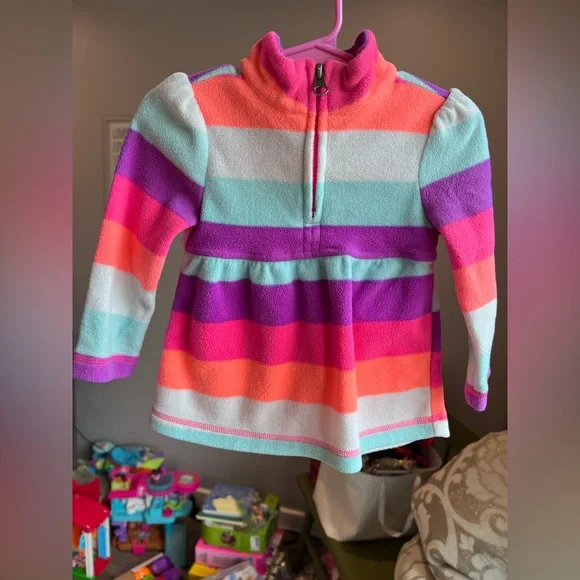 The Children's Place Striped Quarter Zip Fleece Sweater Size 12-18M GUC