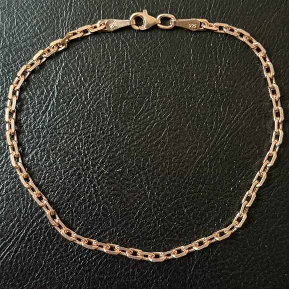 925 Silver 8.5” 3mm link chain bracelet 14k rose gold plated unisex
