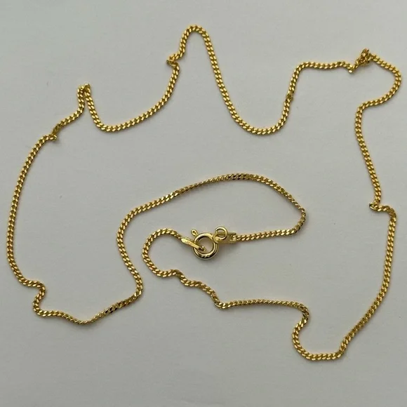 925 Silver necklace 19.5” 1mm cuban chain 18k yellow gold plated Unisex